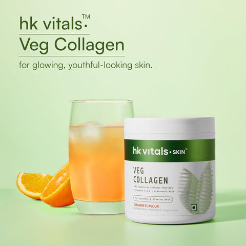 HK Vitals Veg Collagen Supplement Powder (Orange, 200G) | Collagen Peptides With Vitamin C, E | For Healthy Skin, Hair & Nails