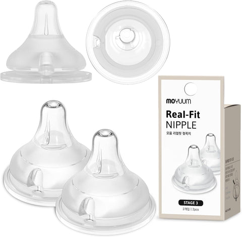 Moyuum 02 pcs Real-Fit Baby Bottle Nipple – Soft, Premium Material, Anti-Colic Air Valve, Safe & BPA-Free, Mom-Designed Comfort 5+ months (Stage 3)