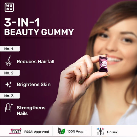 What's Up Wellness Beauty Gummies I Gummies for Strong Hair, Nails & Good Skin I Biotin, Vitamins A to E, Folic Acid. Zinc, Aloe Vera, Sea Buckhorn & Grapeseed I 1 Month Supply - 30 Gummies