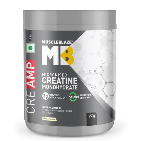 كرياتين أحادي الهيدرات من MuscleBlaze (بدون نكهة، 0.55 رطل / 250 جم) 50 حصة