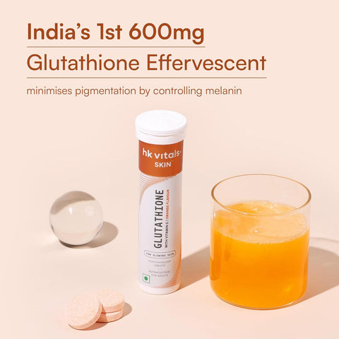 HK Vitals Glutathione - 15 Effervescent Tablets | L-Glutathione Tablets With Vitamin C & E, For Skin Glow & Hydration, No Added Sugar, Orange Flavour