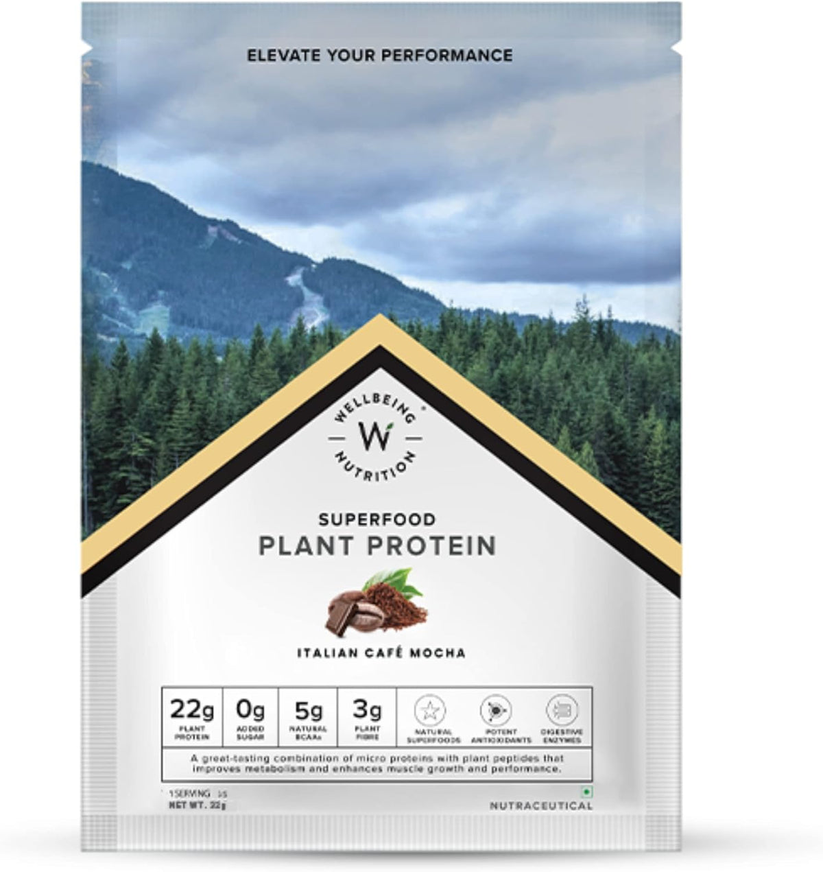 Wellbeing Nutrition Organic Vegan Plant Protein Isolate Powder Italian Cafe Mocha - 32gm