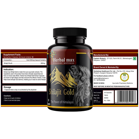 Herbal max Himalayas Shilajit Gold Extract 800 Mg - 30 Capsule For Men & Women (Pack of 3)