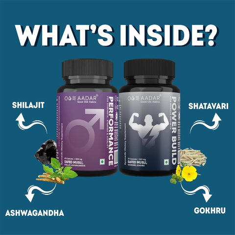 AADAR Ayurvedic Combo pack Performance Caps & Power Build (60 Capsule & 30 Caps)