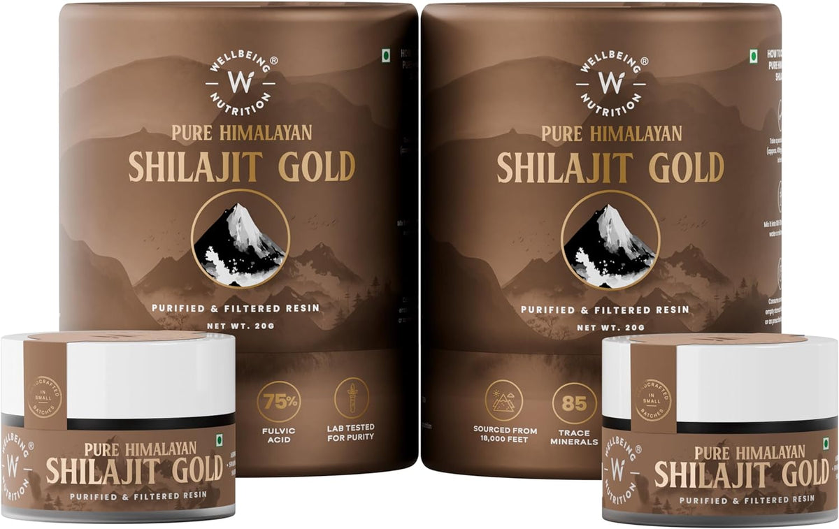 Wellbeing Nutrition Pure Himalayan Shilajit Gold Resin With Ashwagandha, Safed Museli & Swarna Bhasma (Pack Of 2)