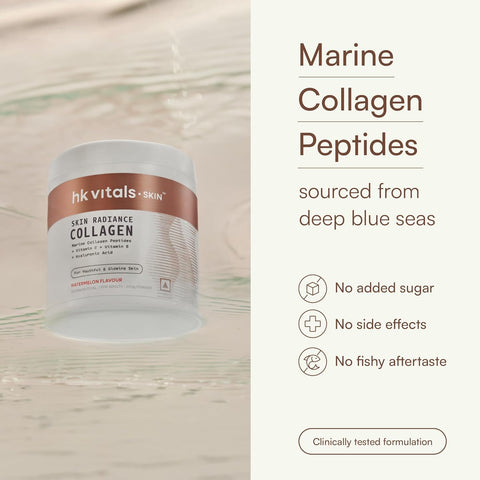 HK Vitals Skin Radiance Marine Collagen Supplement (Watermelon, 200G) |Vitamin C, E, Sodium Hyaluronate | For Healthy Skin, Hair & Nails