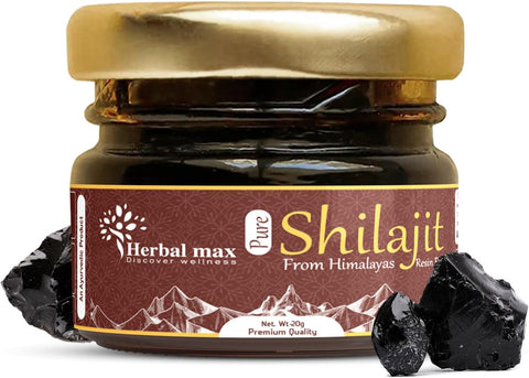 Herbal max Ayurveda 100% Ayurvedic, Original and Pure Shilajit/Shilajeet Resin Form to Boost Performance, Power, Stamina, Endurance, Strength and Overall Wellbeing for Men and Women - 20g Lab-Tested