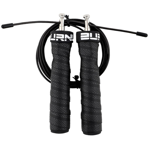 Burnlab Pro Power Plus Weighted Handle Skipping Rope - Anti Slip, Adjustable, Ball Bearing Design for Gym, Crossfit, Double Unders, Speed Jumping, Boxing, Cardio and Weight Loss - for Men and Women(Black)