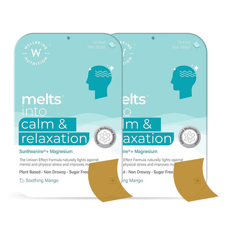 Wellbeing Nutrition Melts Calm & Relaxation for reduced anxiety and balanced mood, Oral Strips 30 (Buy one get one)