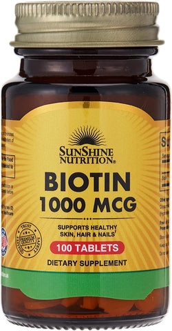 Sunshine Nutrition Biotin 1000 Mcg 100 Tabs