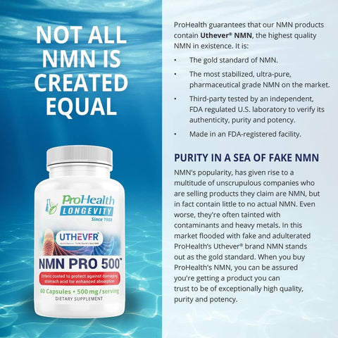 ProHealth Longevity NMN Pro 500 Enhanced Absorption - Uthever Brand - World’s Most Trusted Ultra-Pure, stabilized, Pharmaceutical Grade NMN to Boost NAD+ (60 Capsules, 500 mg per 2 Capsule Serving) Pack of 3