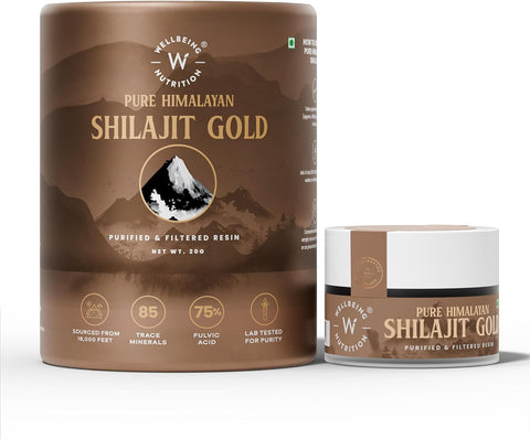 Wellbeing Nutrition Pure Himalayan Shilajit Gold Resin with Ashwagandha, Safed Museli, and Swarna Bhasma (24K Gold Leaf)