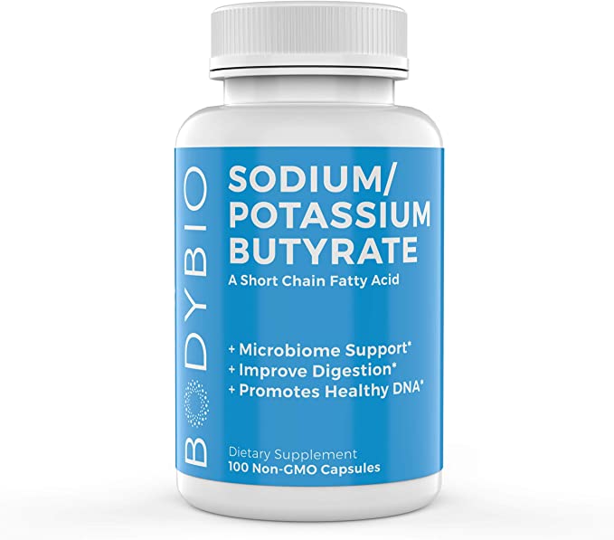 BodyBio Butyrate with Sodium & Potassium -Supports Healthy Digestion, Gut & Microbiome - Leaky Gut Repair - Control Bloating - Healthy Inflammation Response - 100 Capsules
