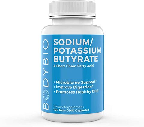 BodyBio Butyrate with Sodium & Potassium -Supports Healthy Digestion, Gut & Microbiome - Leaky Gut Repair - Control Bloating - Healthy Inflammation Response - 100 Capsules