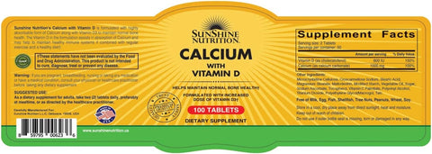 SUNSHINE NUTRITION CALCIUM WITH VITAMIN D3 100 TAB