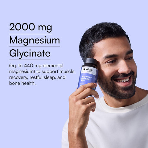 HK Vitals Magnesium Glycinate Men (2000Mg) 120 Tablets | For Better Sleep Quality & Muscle Recovery