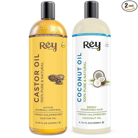 Rey Naturals Cold Pressed Castor & Virgin Coconut Hair Oil (200 ml + 200 ml)