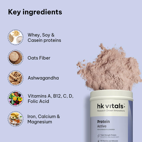 HK Vitals Protein Active (Chocolate, 400G / 0.88Lbs) | All In One Triple Strength Protein | For Immunity And Stress-Relief
