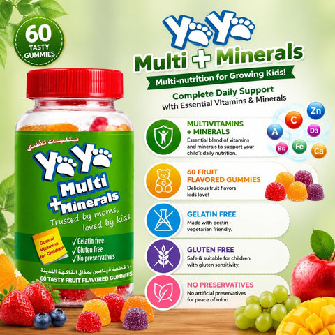 YAYA MULTI + MINERALS for children, Bottle of 60 Tasty Fruit Flavored Gummies