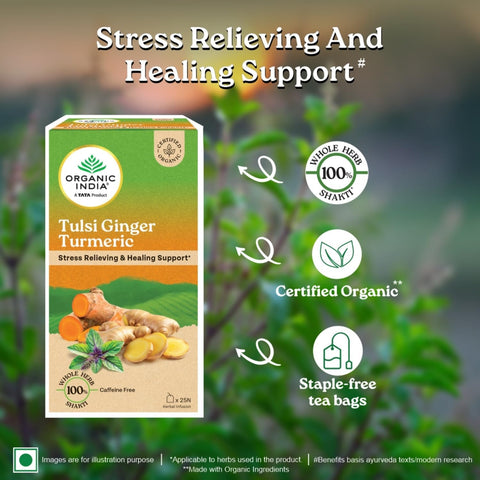 ORGANIC INDIA Tulsi Ginger Turmeric Tea, 25 Tea Bags