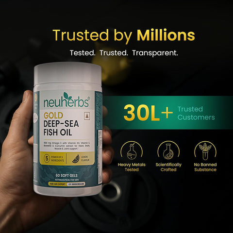 Neuherbs Gold Deep Sea 6X Omega 3 Fish Oil Capsules - 60 Softgels