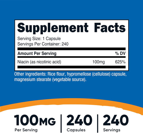 Nutricost Niacin (Vitamin B3) Capsules, 100mg, 240 Count, Non-GMO, Gluten Free – image 4