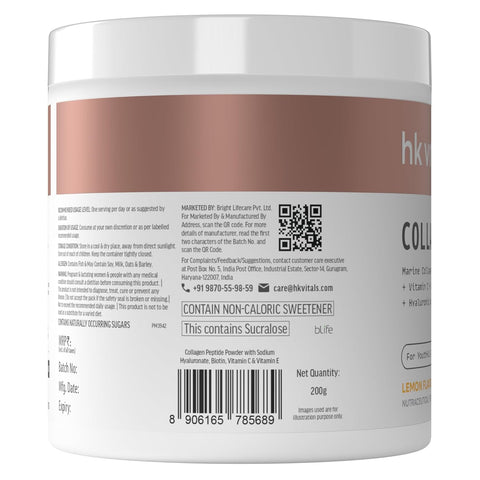 HK Vitals Marine Collagen Supplement (Lemon, 200G) | Vitamin C, E, Sodium Hyaluronate | For Healthy Skin, Hair & Nails