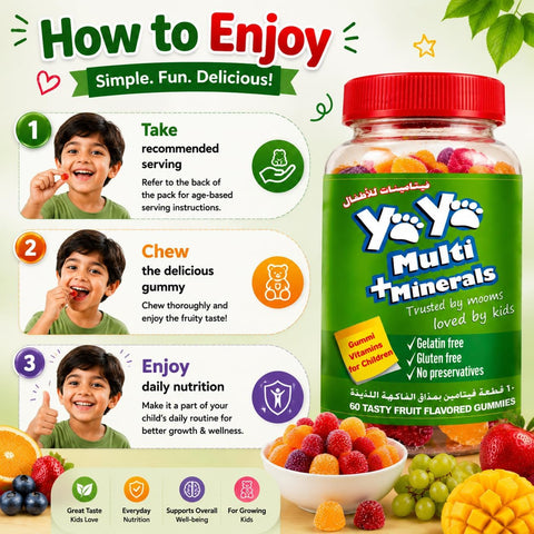 YAYA MULTI + MINERALS for children, Bottle of 60 Tasty Fruit Flavored Gummies