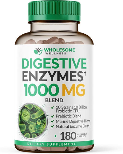 Wholesome Wellness Digestive Enzymes 1000MG With Probiotics & Prebiotics 180 Capsules