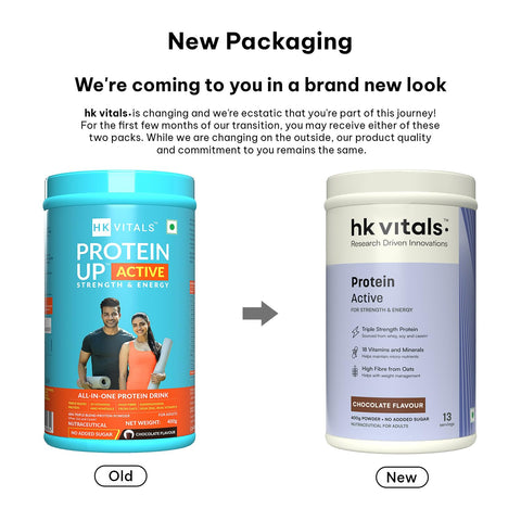 HK Vitals Protein Active (Chocolate, 400G / 0.88Lbs) | All In One Triple Strength Protein | For Immunity And Stress-Relief