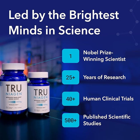TRU NIAGEN Nicotinamide Riboside NAD+ Supplement for Reduction Patented Formula NR is more efficient than NMN, 300 mg per serving 90 days (3 months / 1 bottle)