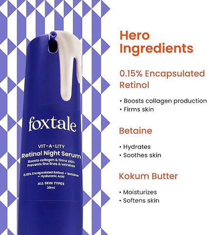 Foxtale 0.15% Encapsulated Retinol Night Serum Boosts Collagen, Treats Fine Lines & Wrinkles