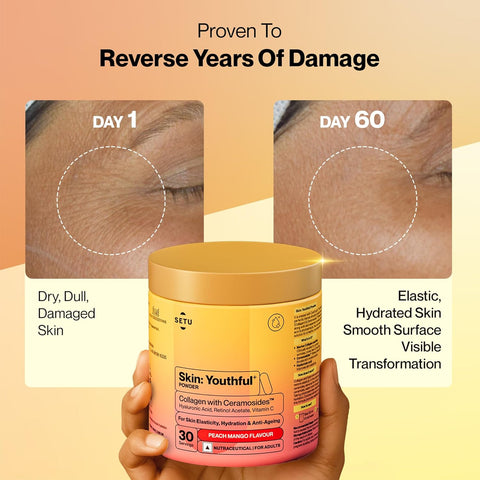 SETU Skin Rejuvenation Combo: Marine Collagen Powder Peach Mango flavor 300g + Glutathione Tablets