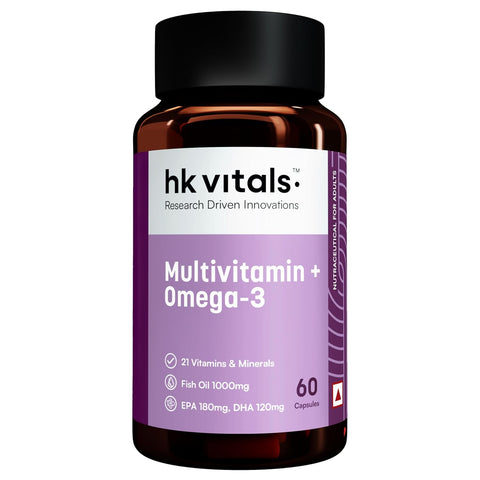 HK Vitals Multivitamin With Omega-3 Supplement (60 Capsules) | For Men And Women | 21 Vitamins & Minerals | 180Mg Epa & 120Mg Dha