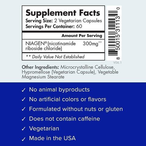 TRU NIAGEN 120capsules/150mg - Advanced NAD+ Booster | Nicotinamide Riboside NR | Increases Energy & Promotes Anti Aging