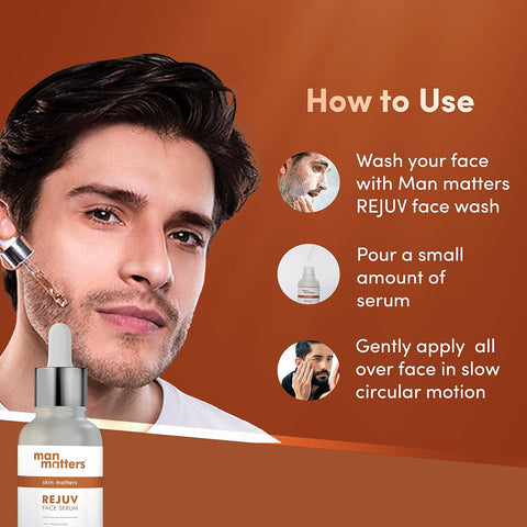 Man Matters Rejuv Face Serum | Radiant Skin, Fights Acne, Acne Scars, Aging & Dark Spots | 10% Niacinamide & 2% Kakadu Plum (The purest form of Vitamin C) | Co-created by Dermatologists | 30 ml
