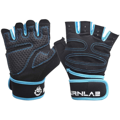 Burnlab Basic Gym Gloves with Wrist Support (Blue , Large)