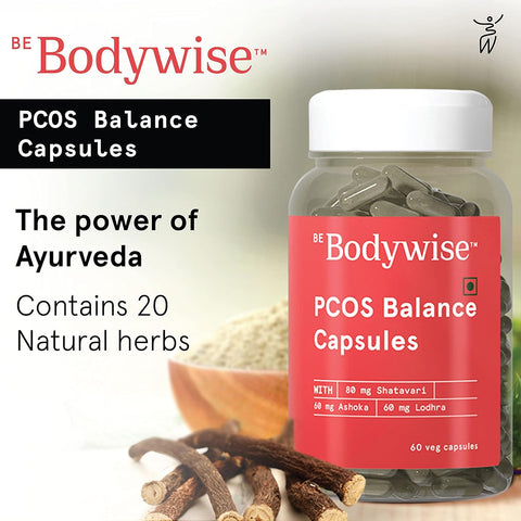 Be Bodywise PCOS Balance Capsules | Shatavari, Gokshura, Red Chandan | 18 Natural Herbs | 30 Veg Capsules | Made Safe Certified