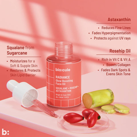 Biocule Radiance Glow Boosting Face Oil : Squalane + Rosehip + Astaxanthin 15ml