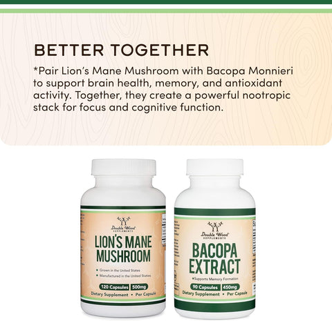 DoubleWood Supplements Lions Mane Mushroom - 120 Capsules