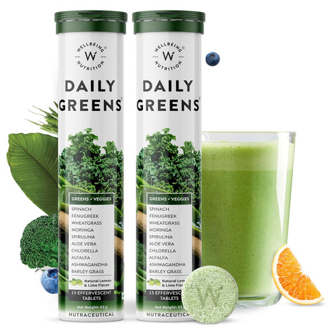 Wellbeing Nutrition Daily Greens for Immunity and Detox with 39+ Organic Certified Plant Superfoods & Antioxidants (Pack of 2)