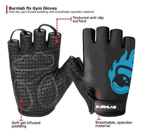 Burnlab Flex Gym Gloves (Blue and Black Medium)