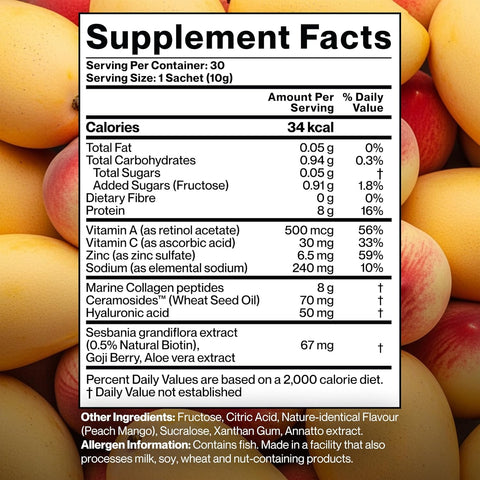 SETU Skin Rejuvenation Combo: Marine Collagen Powder Peach Mango flavor 300g + Glutathione Tablets