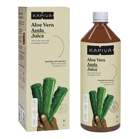 Kapiva Aloe Vera plus Amla Juice Cold-pressed Juice for Glowing Skin Helps with Acne and Metabolism (1L) + Vedapure Safed Musli Power For Strength 60 Capsules
