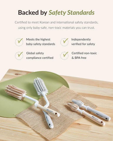 Moyuum Silicone Bottle Cleaning Brush Set Spong Bottle & Nipple Brus with 360° Rotating Handle – Soft, Scratch-Free Bristles for Baby Bottles, Nipples & Glasses, Quick-Drying and Durable (Mint)