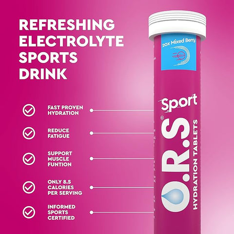 O.R.S Sport Hydration Tablets Natural Mixed Berry Flavour 20 Tablets