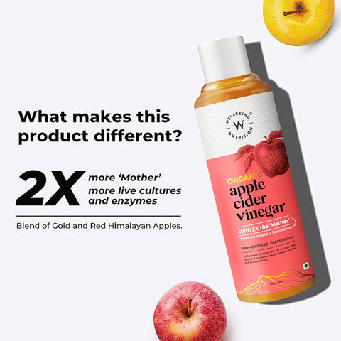 Wellbeing Nutrition Organic Apple Cider Vinegar with Raw-Unfiltered-Unpasteurized (Pink) 500ml