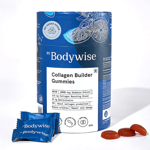 Be Bodywise Collagen Builder Gummies for Skin Regeneration | 60 Day Pack | With Sesbania Extract & Multivitamins | Improves Skin Elasticity, Reduces Signs of Aging & Repairs Damaged Skin