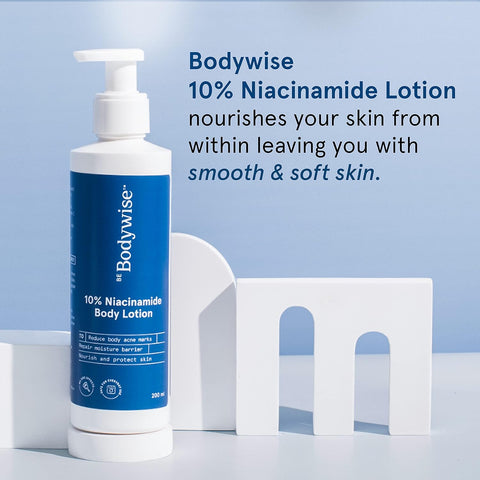 Be Bodywise 10% Niacinamide Brightening Body Lotion 200ml | 48Hr Moisturization | Aloe Vera Extract & Almond Oil | Repairs Skin Barrier, Reduces Acne Marks & Nourishes | For All Skin Types