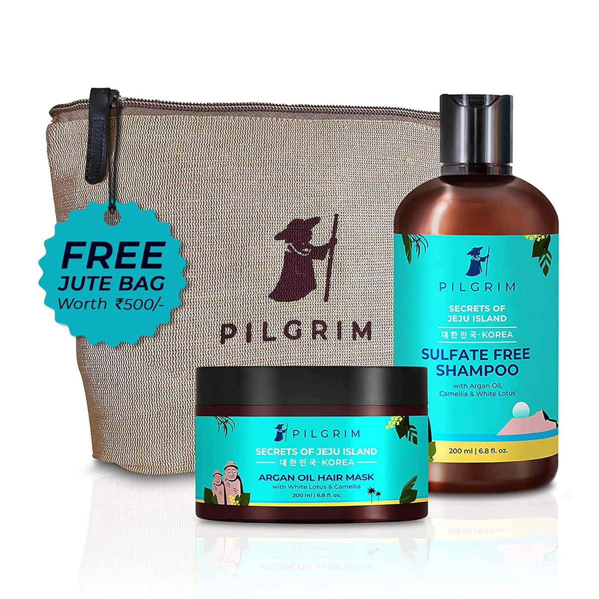 PILGRIM Korean Healthy & Shiny Hair Care Kit Shampoo 200ml & Argan Oil Hair Mask 200gm For Gentle Cleansing, Frizz Control, Moisture & Shine